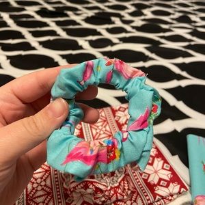 Holiday flamingo scrunchie